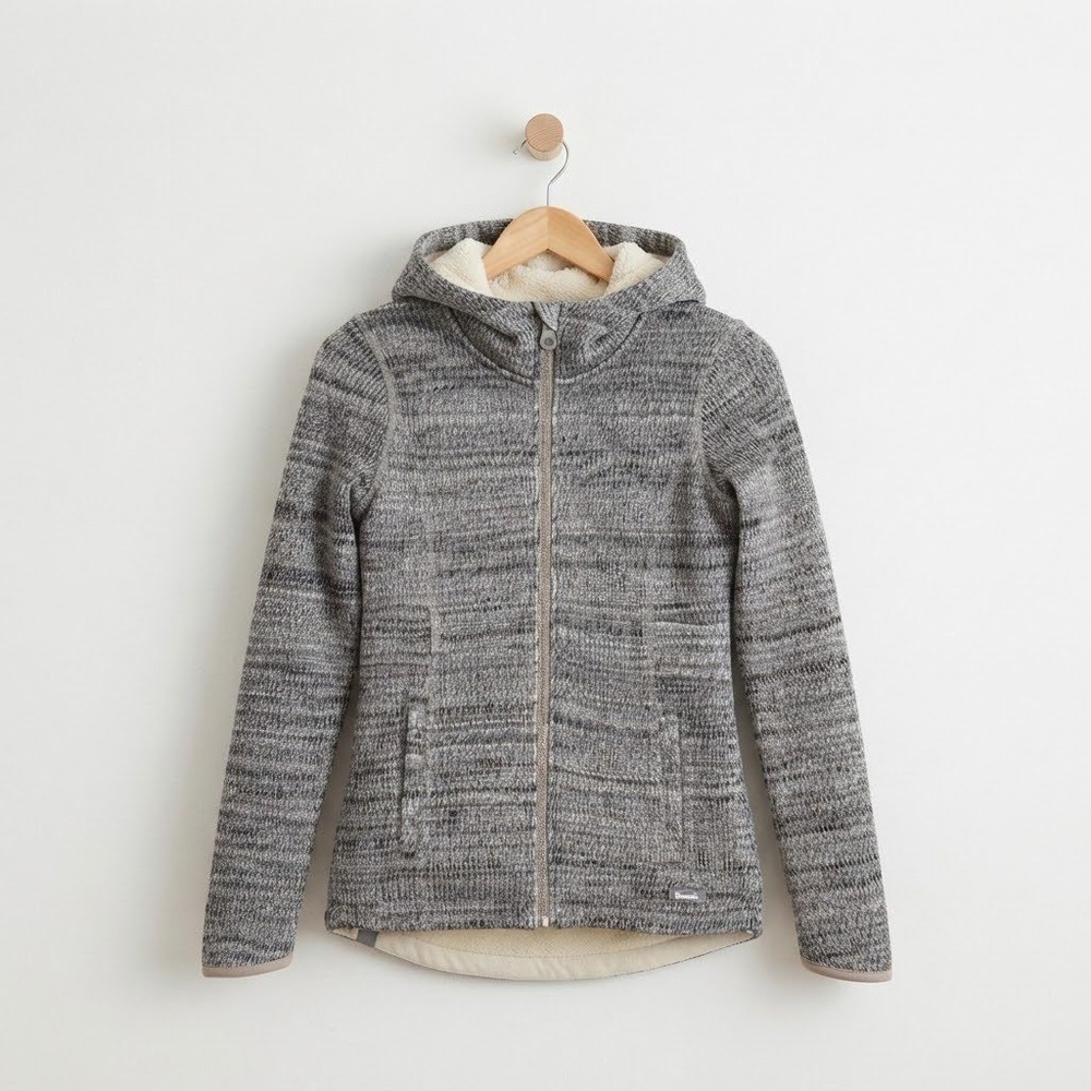 Bench Womens Gray Marled Knit Sherpa Lined Full Zip Hooded Jacket Size Medium